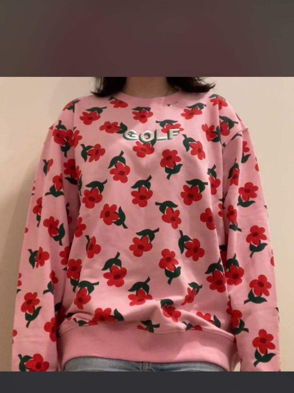 Golf Wang Pink Floral Crewneck Sweatshirt with Red & Green Accents